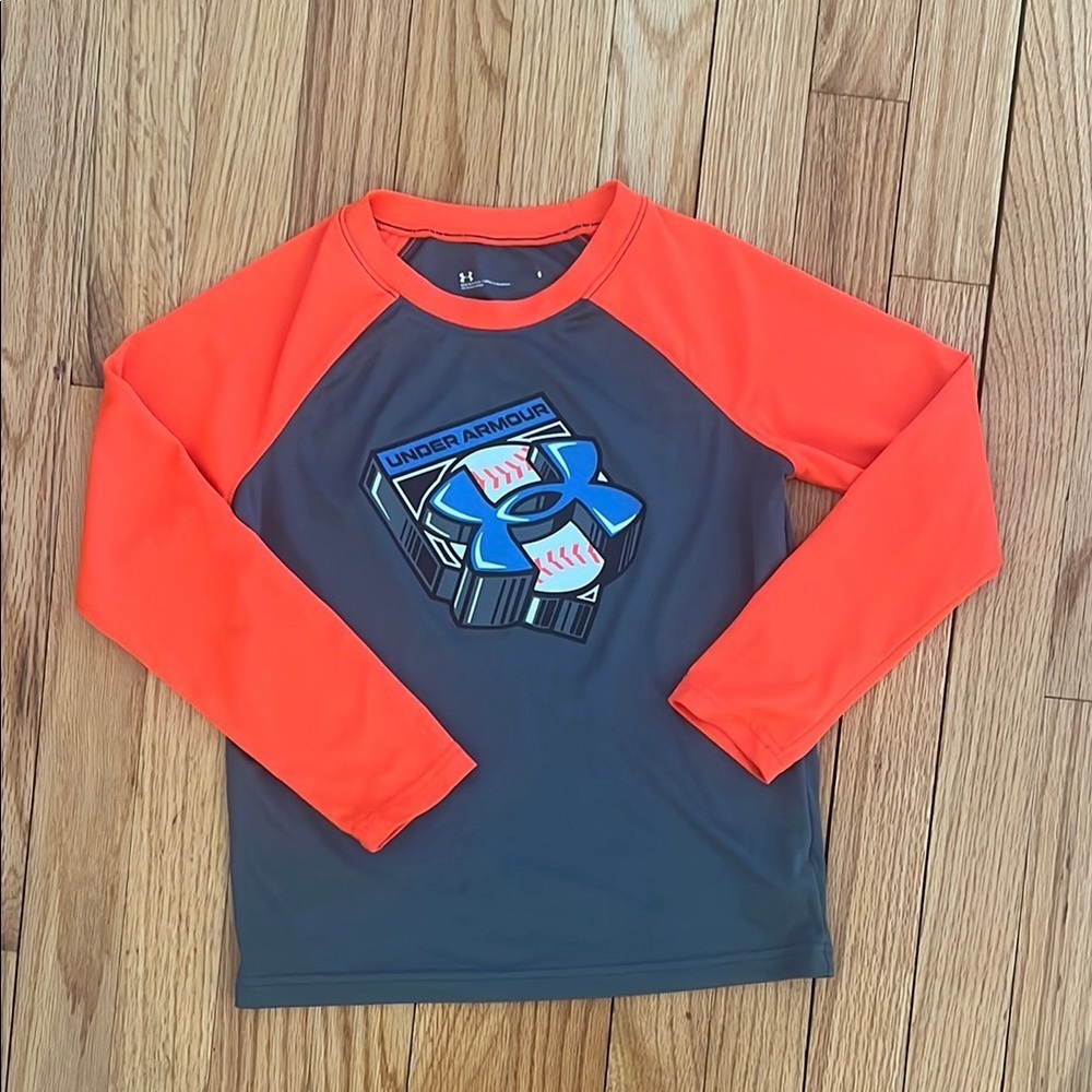 Under Armour Kids Shirt - Orange and Gray baseball theme
